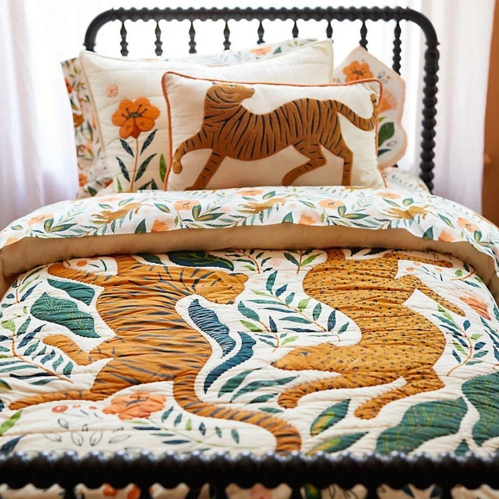 Crate & Barrel Tiger embroidered throw pillow accent home decor Kids